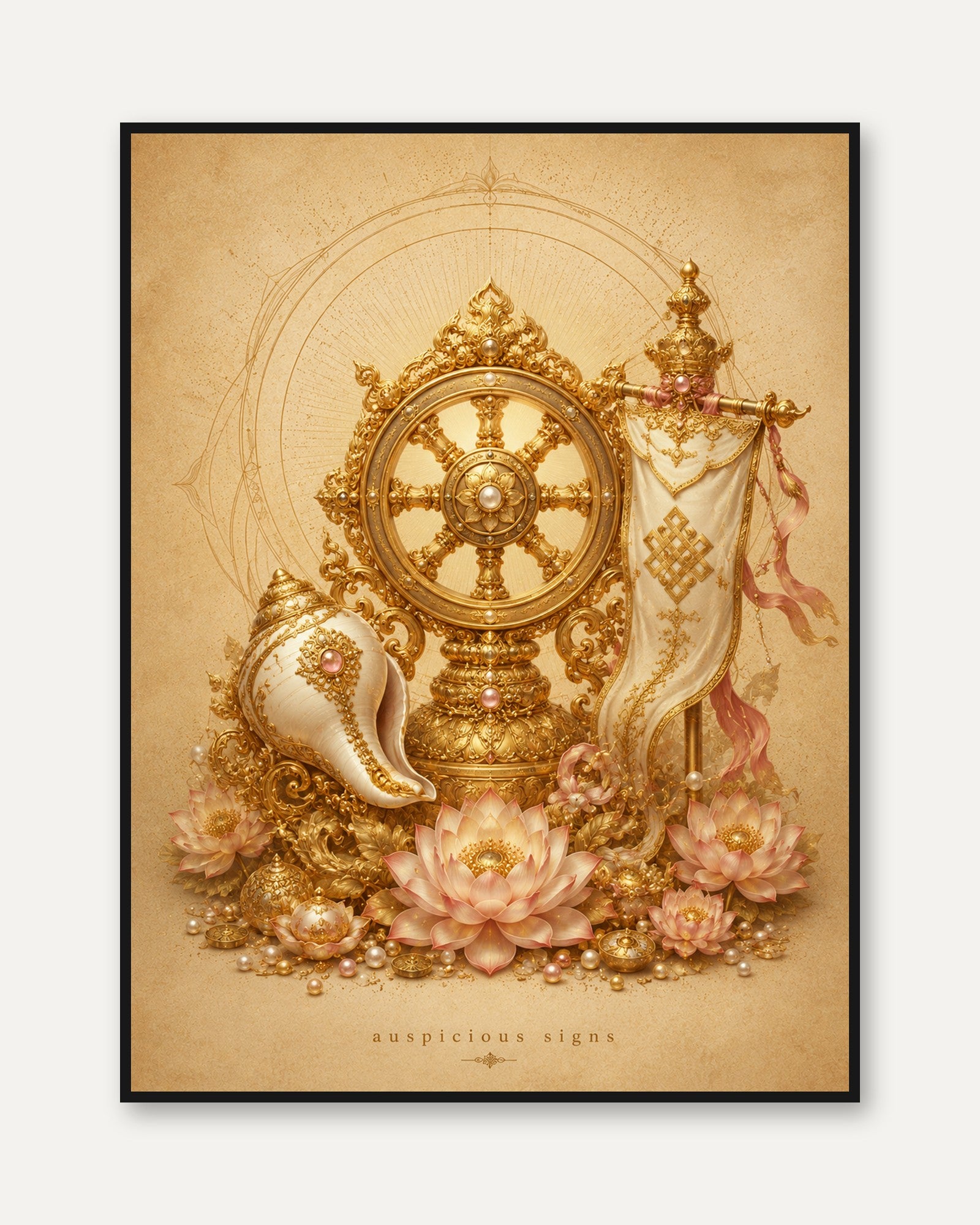 Buddhist Wall Art – Dharma Wheel Print - framed