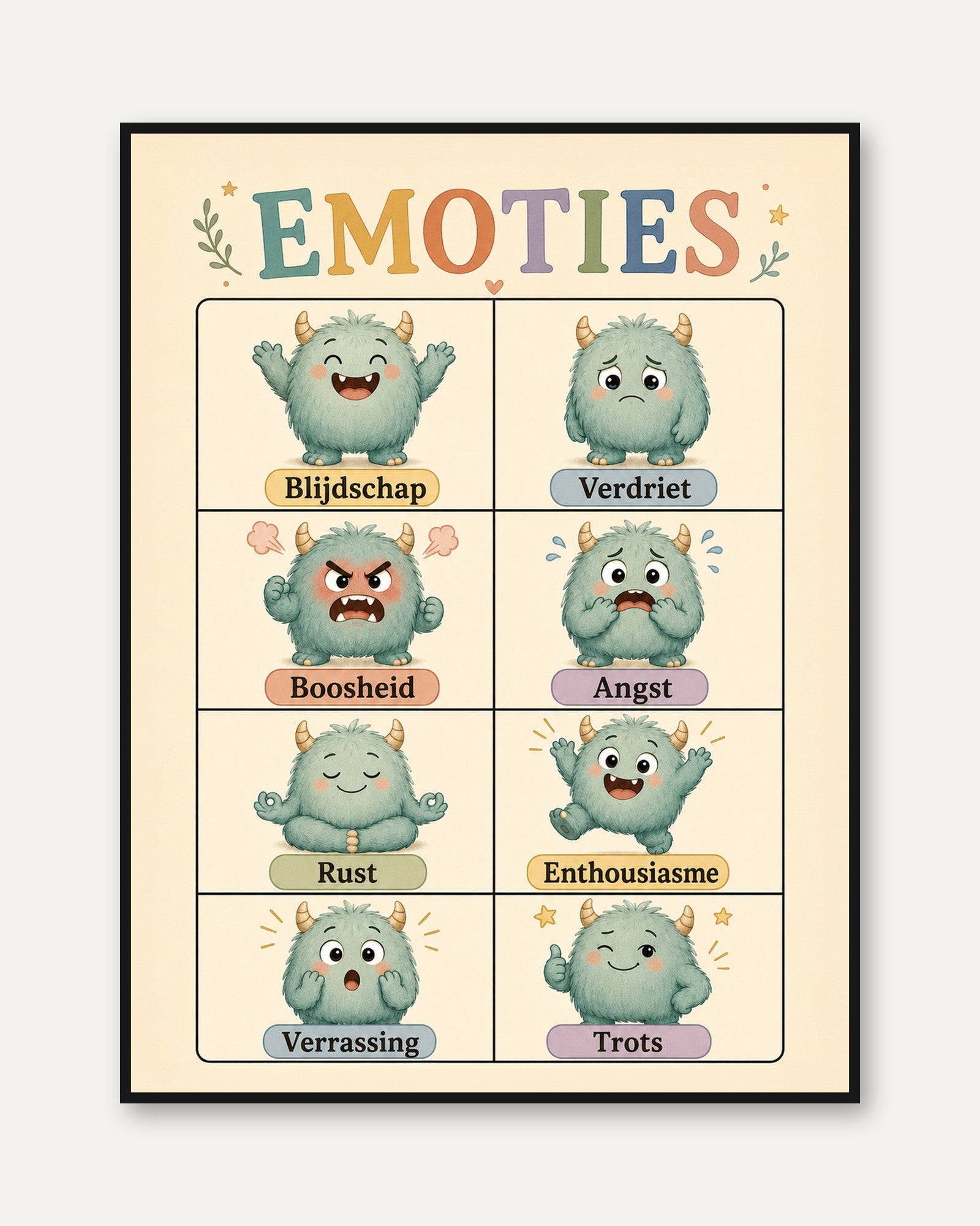 Kids Emotions Poster: Dutch Monster Illustrations - framed