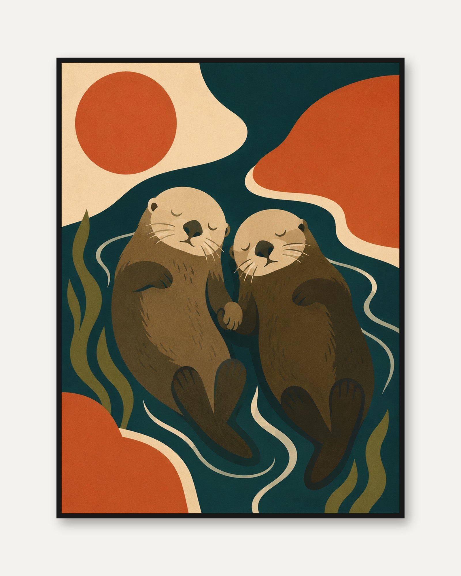Otter Art Print — Retro Mid-Century Style - framed