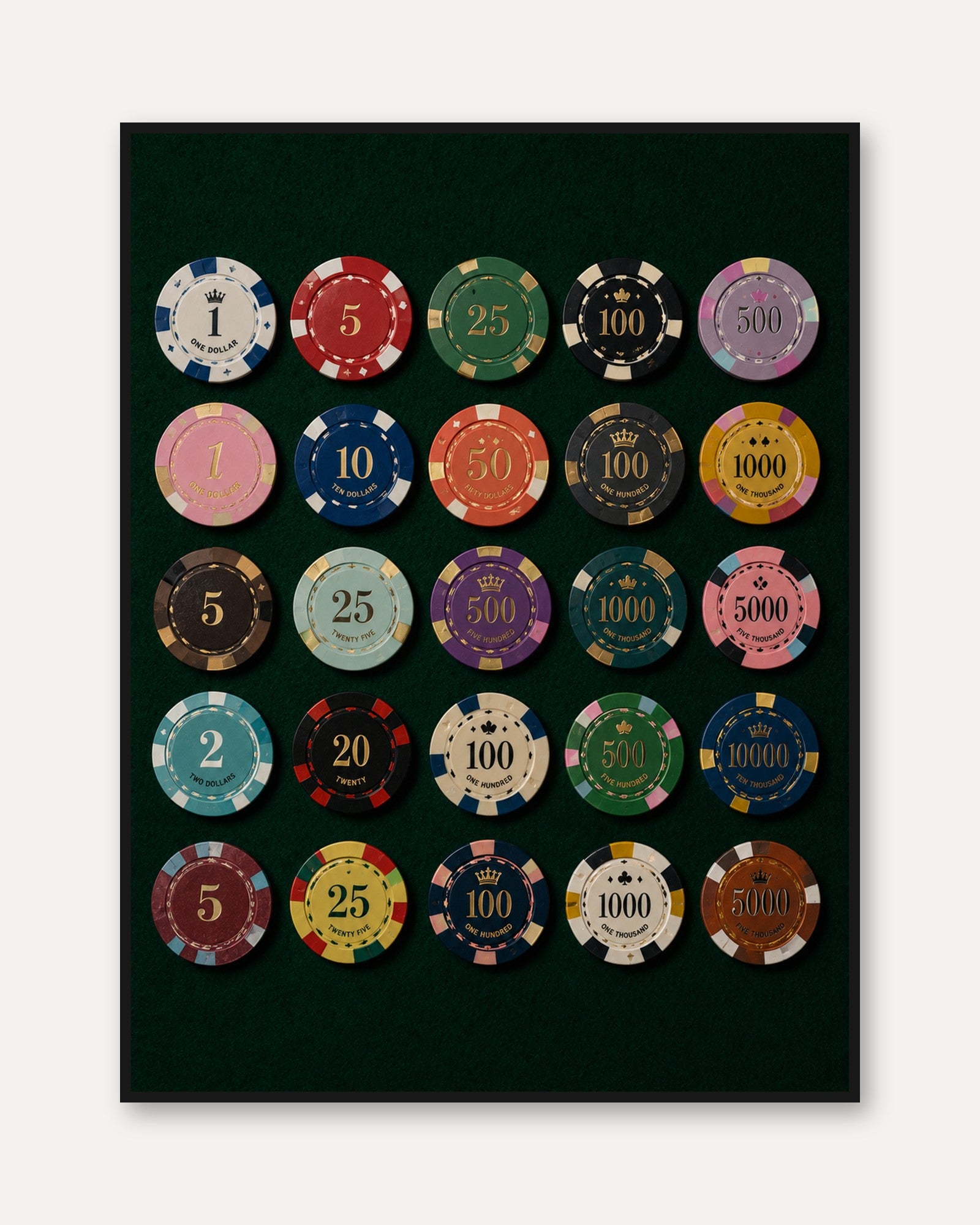 Poker Chips Wall Art – Casino Decor Print - framed