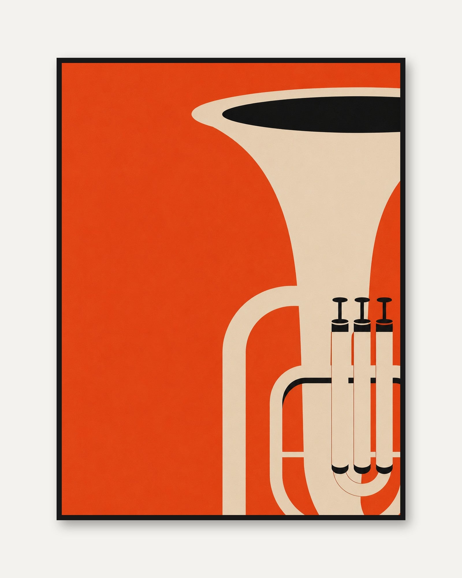Vintage Trumpet Art Print: Minimalist Orange Modernist Design - framed