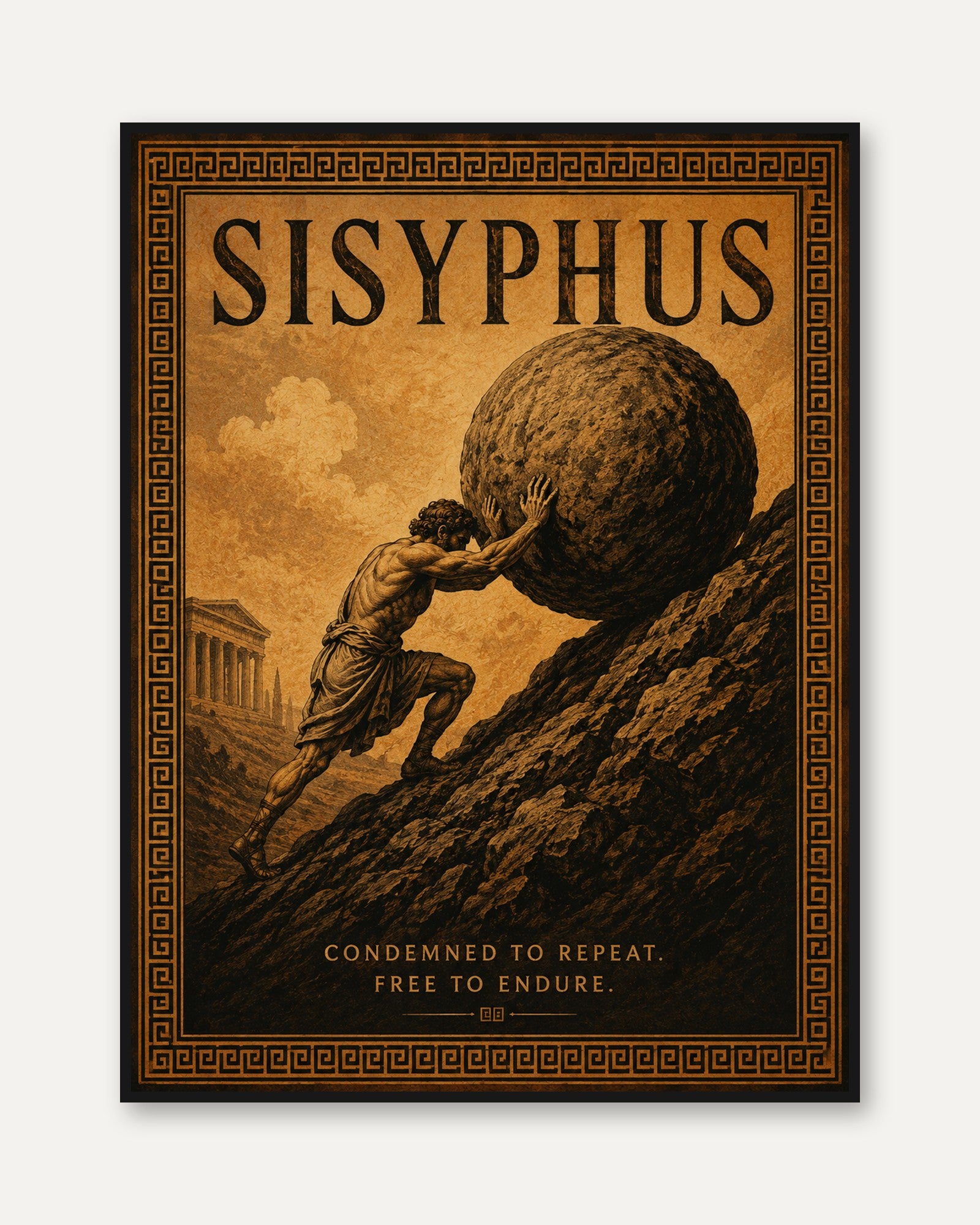 Greek Mythology Poster – Sisyphus Wall Art - framed