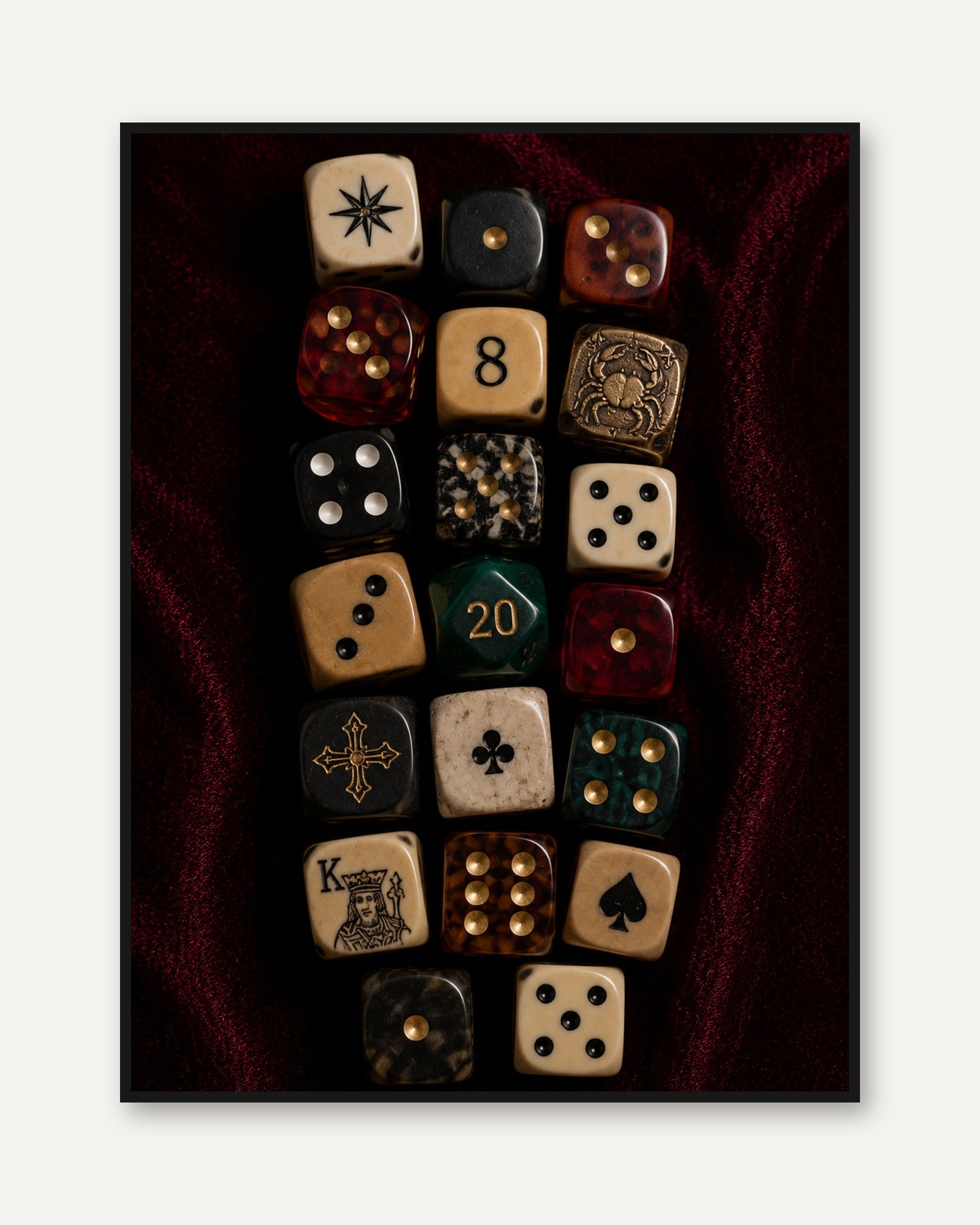 Vintage Dice Wall Art – Gaming Room Decor - framed