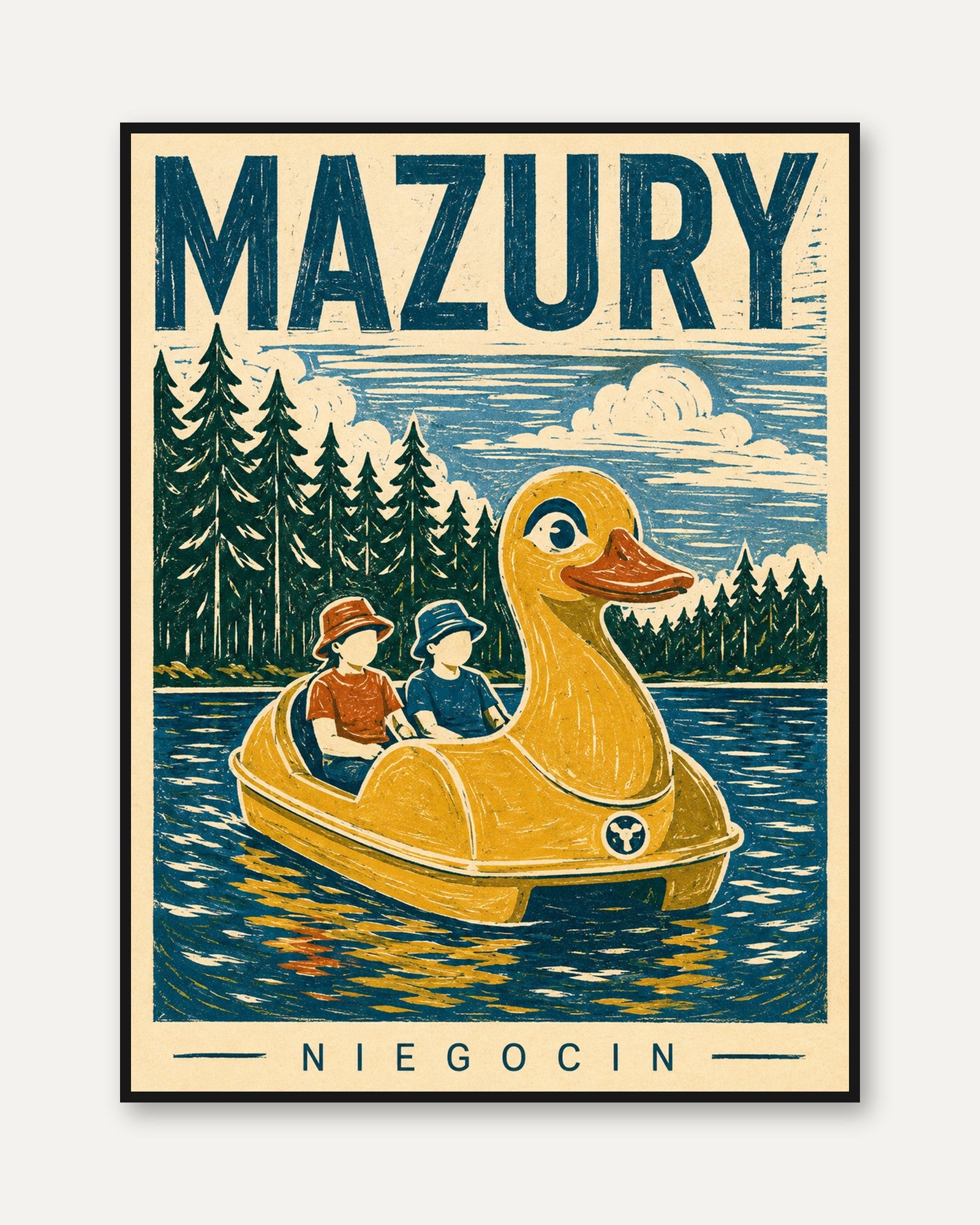 Vintage Travel Poster – Mazury Poland Lake Print - framed