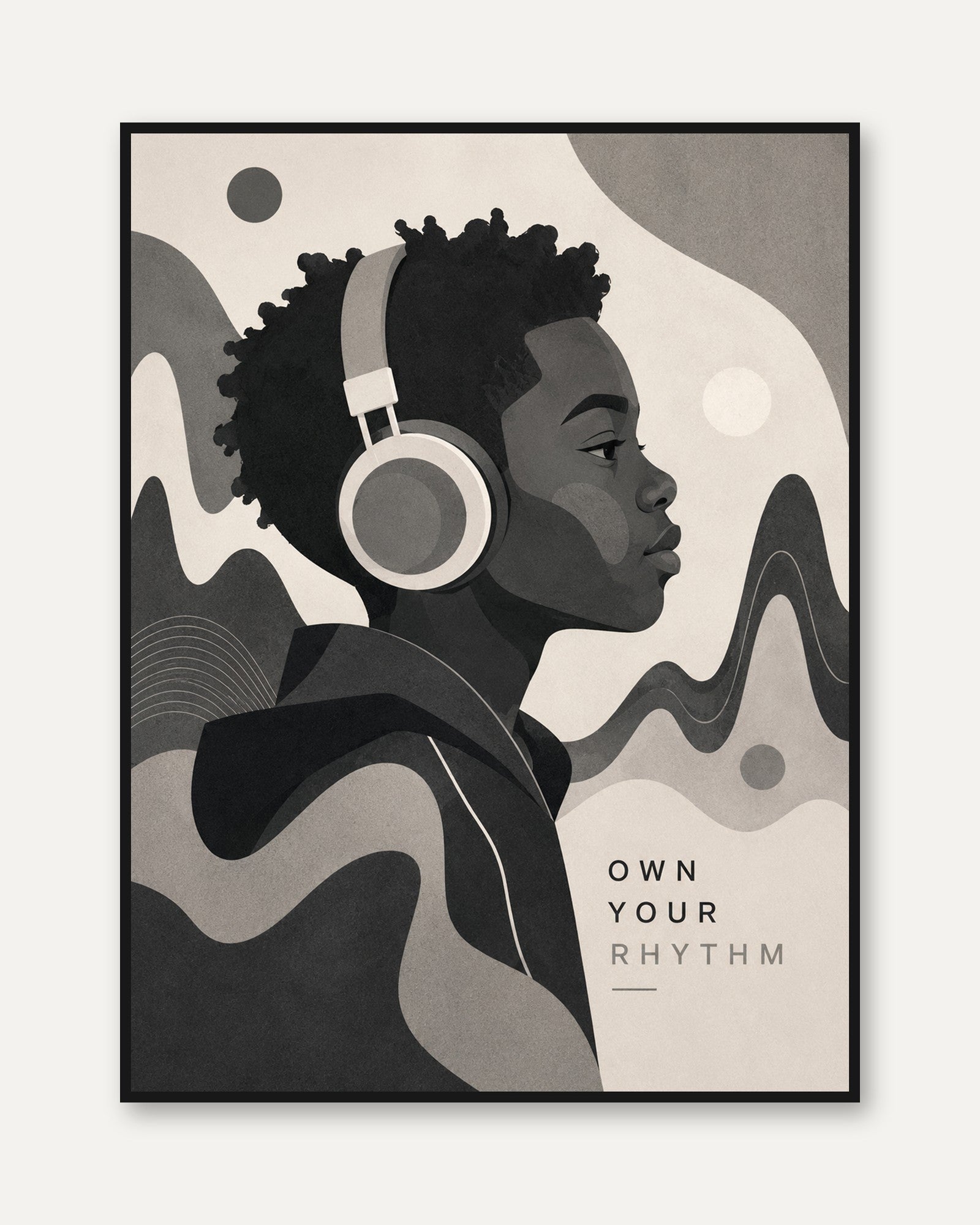 Own Your Rhythm: Art Deco Music Portrait in Monochrome Gray - framed