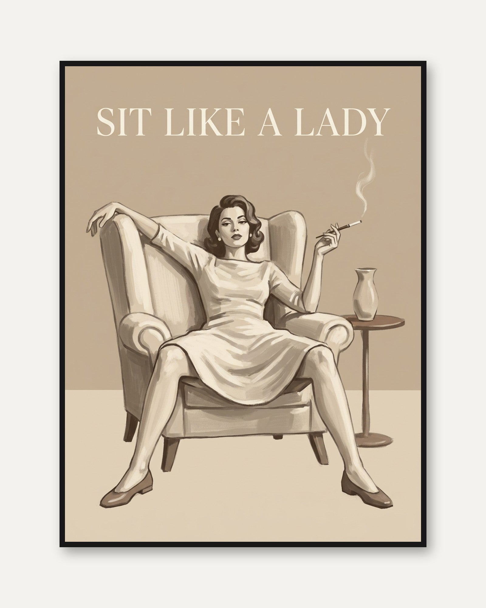 Sit Like A Lady Art Print: Vintage Sepia Glamour Poster - framed