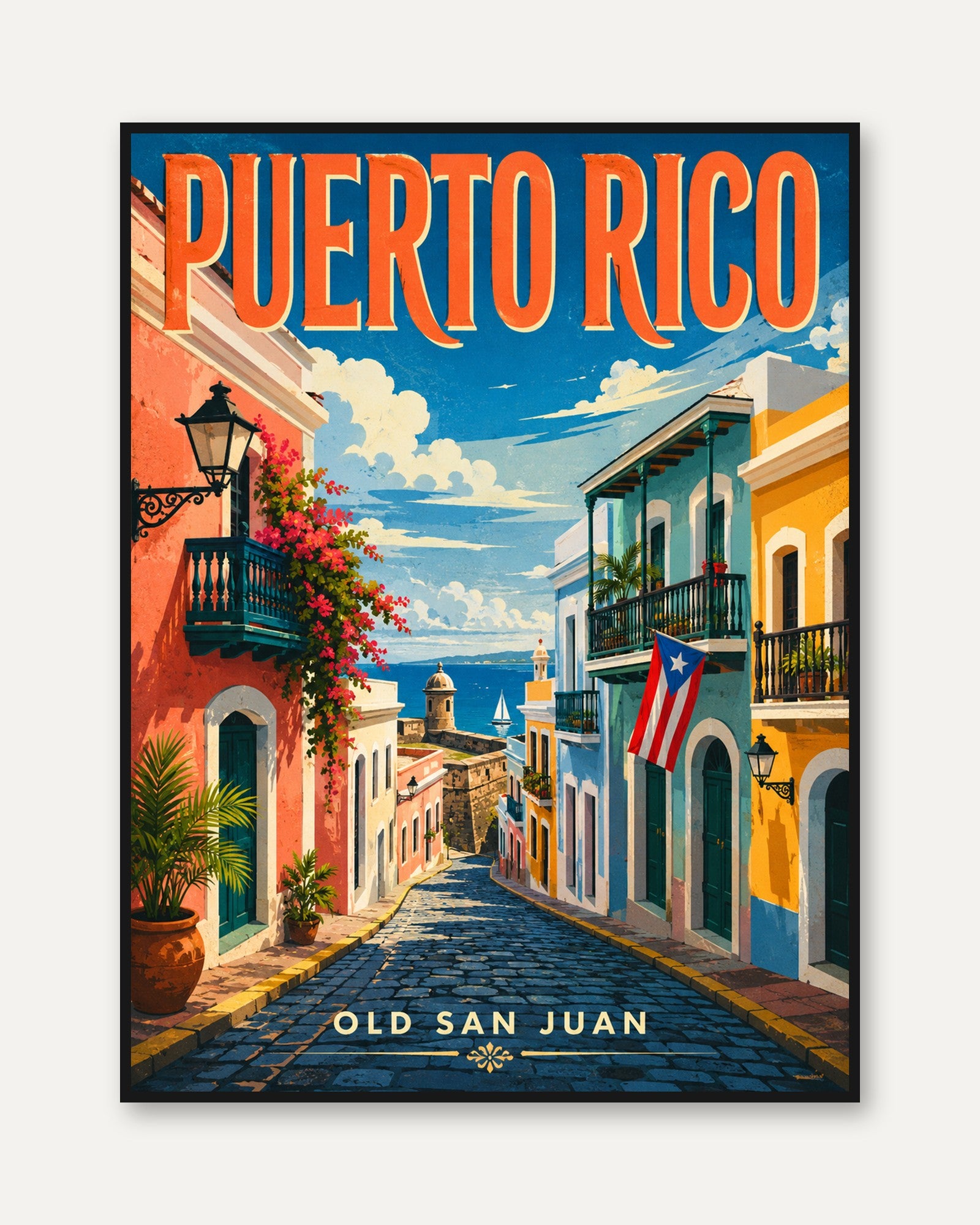 Puerto Rico Poster – Old San Juan Travel Print - framed
