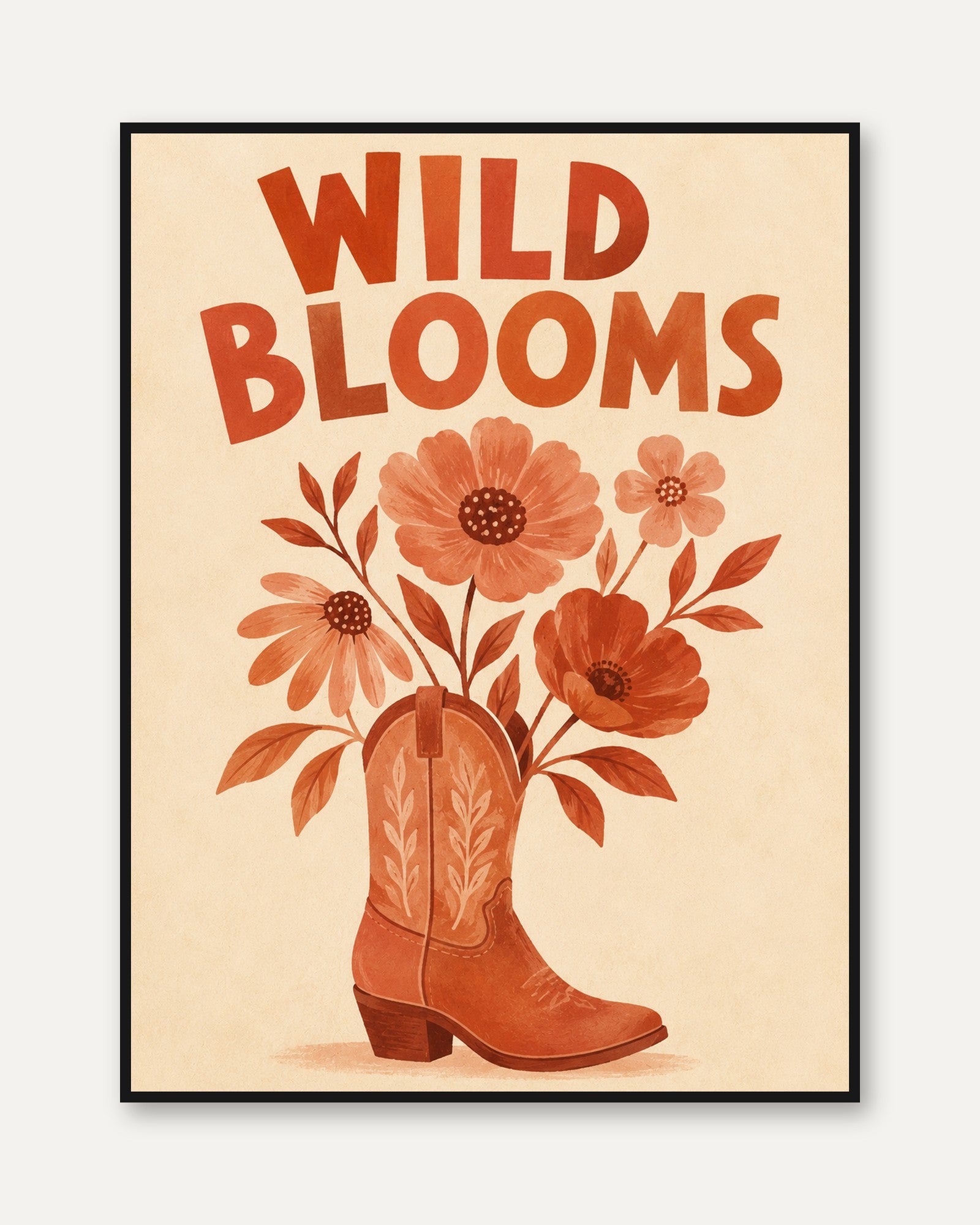 Cowboy Boot Wall Art – Wild Blooms Floral Print - framed