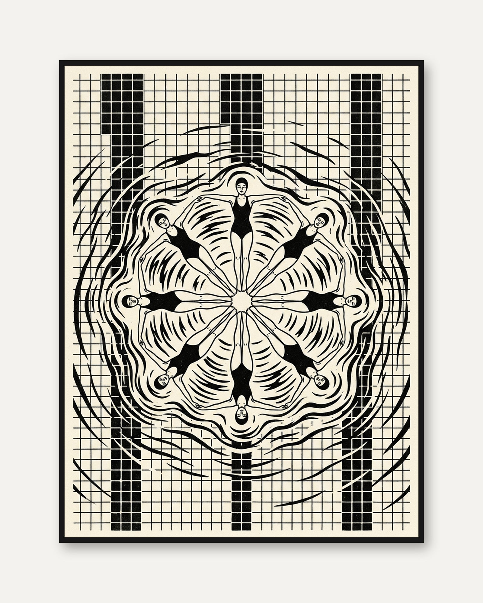 Art Deco Swimmers Print — Synchronized Swimming Kaleidoscope - framed