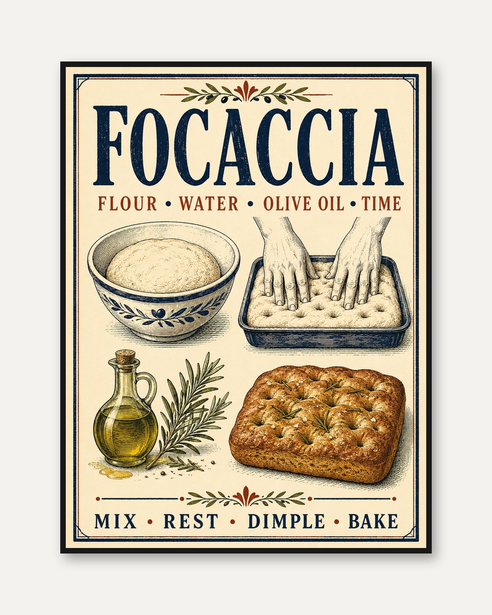 Focaccia Kitchen Wall Art - framed