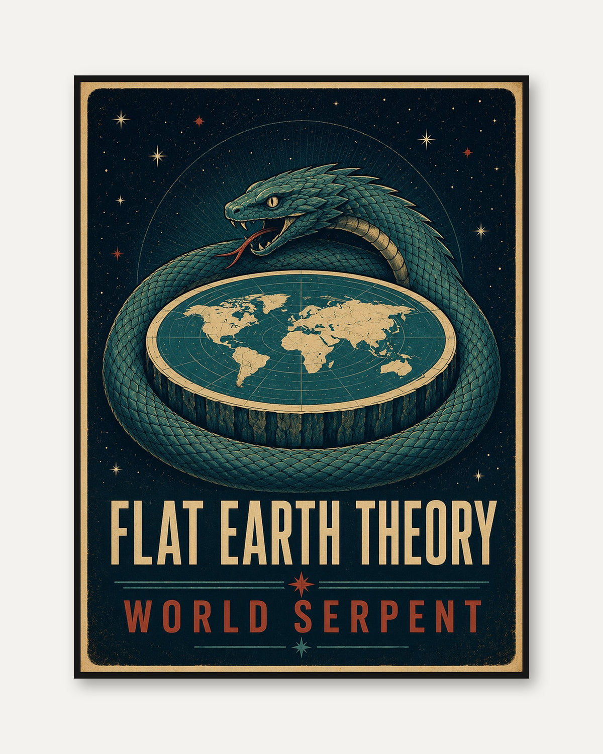 Vintage Flat Earth Serpent Poster - framed