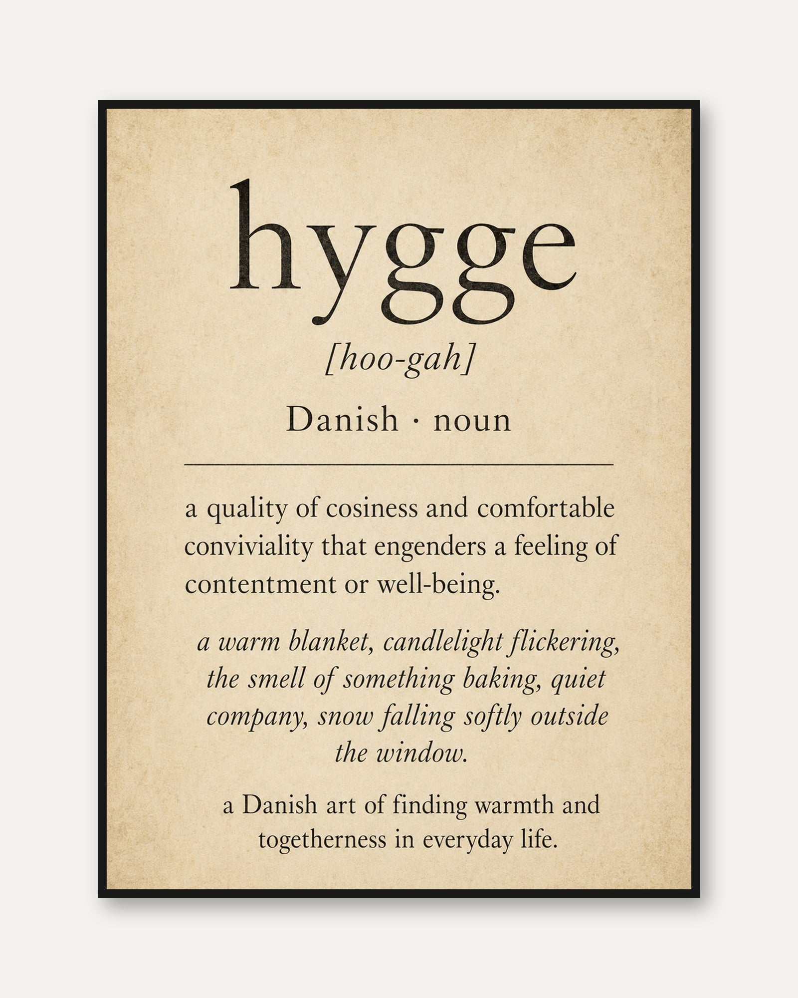 Hygge Definition Print – Danish Word Wall Art - framed