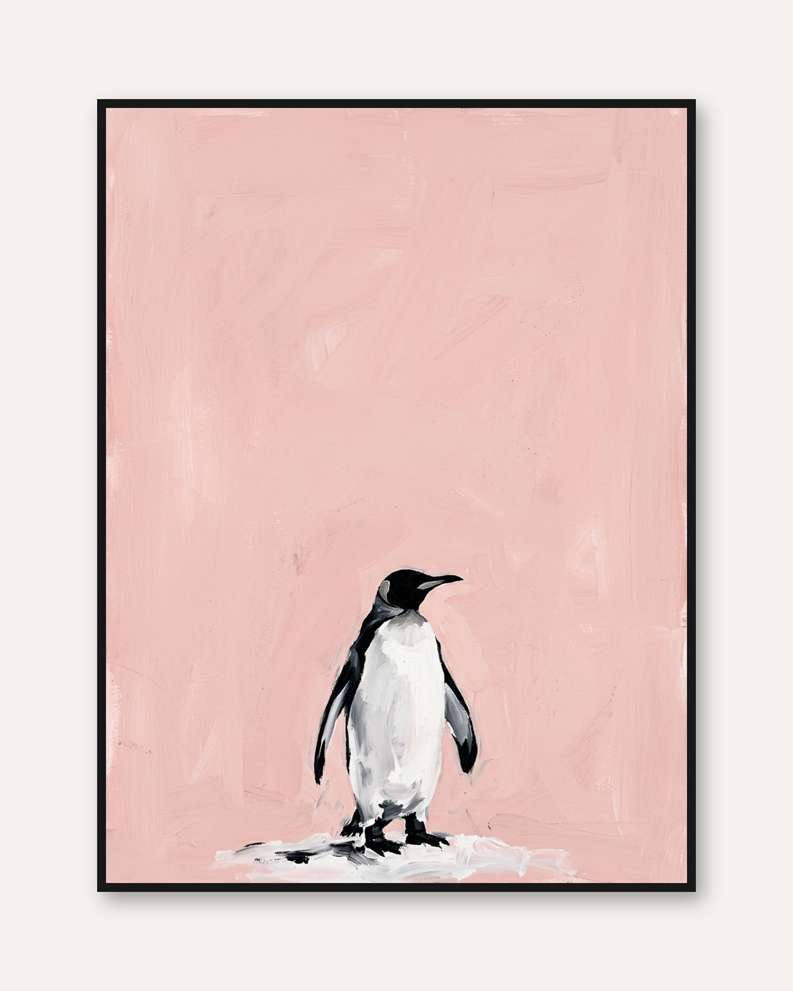 Penguin Art Print — Soft Pink Minimalist Animal Painting - framed
