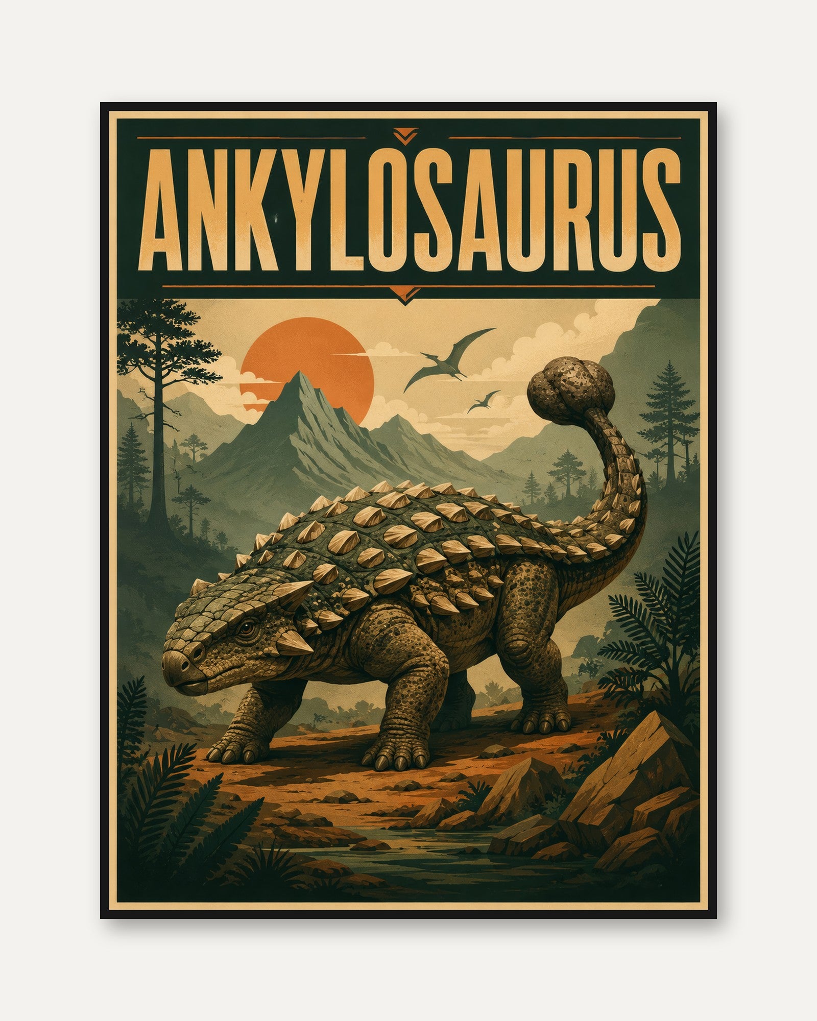 Ankylosaurus Poster: Vintage Dinosaur Art for Kids' Rooms (Multipl - framed