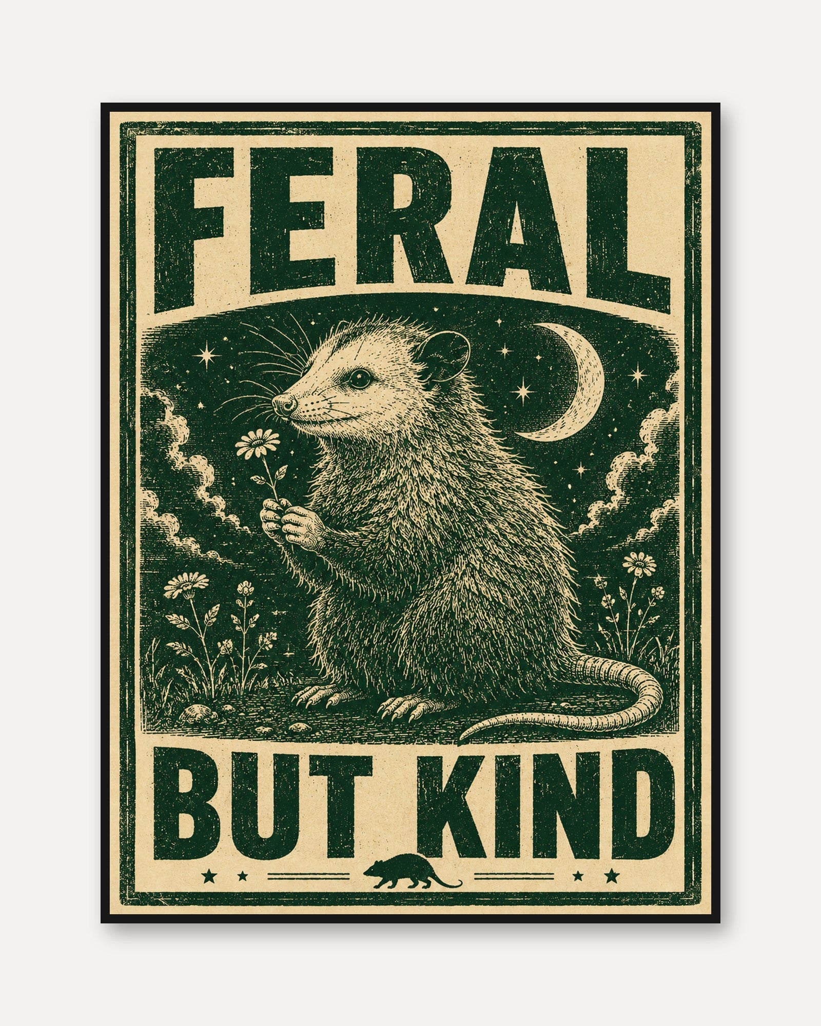 Possum Wall Art: Vintage Folk Style - framed