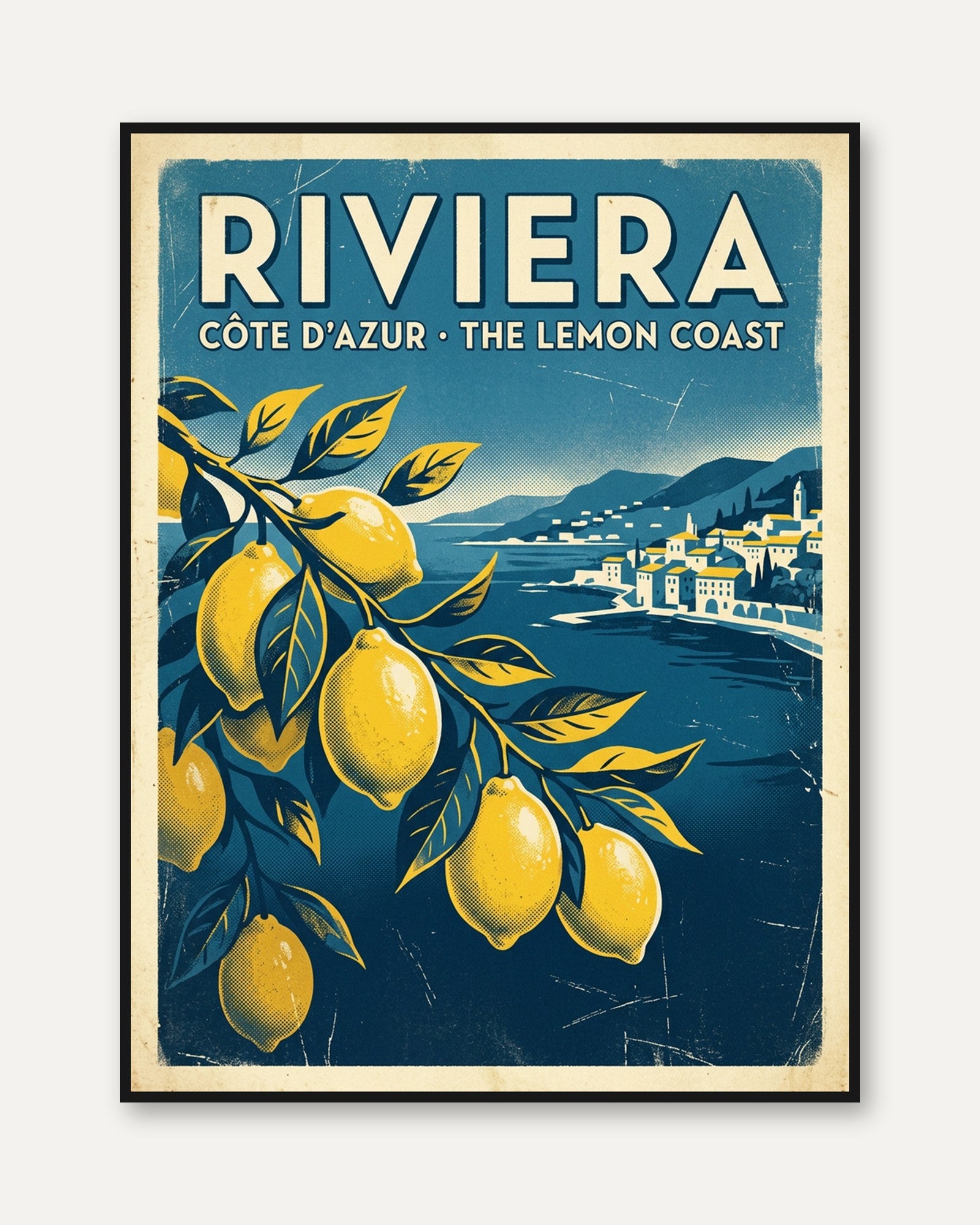 Riviera Travel Poster – French Côte d'Azur Lemon Coast Retro Wall - framed