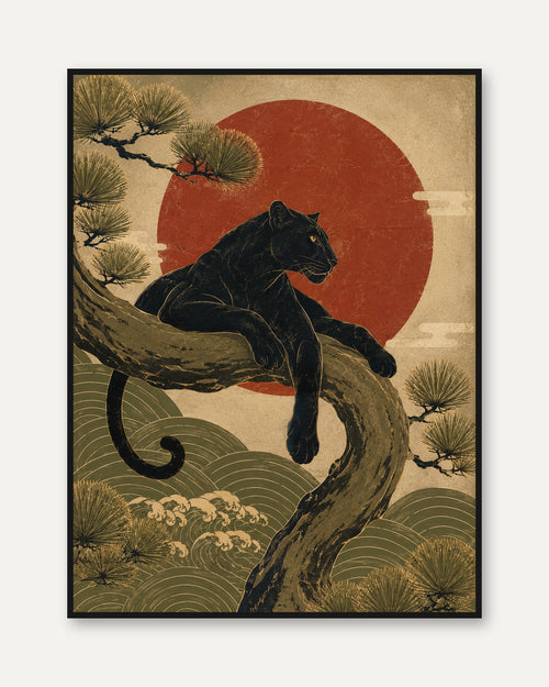 Black Panther Japanese Art Print - framed