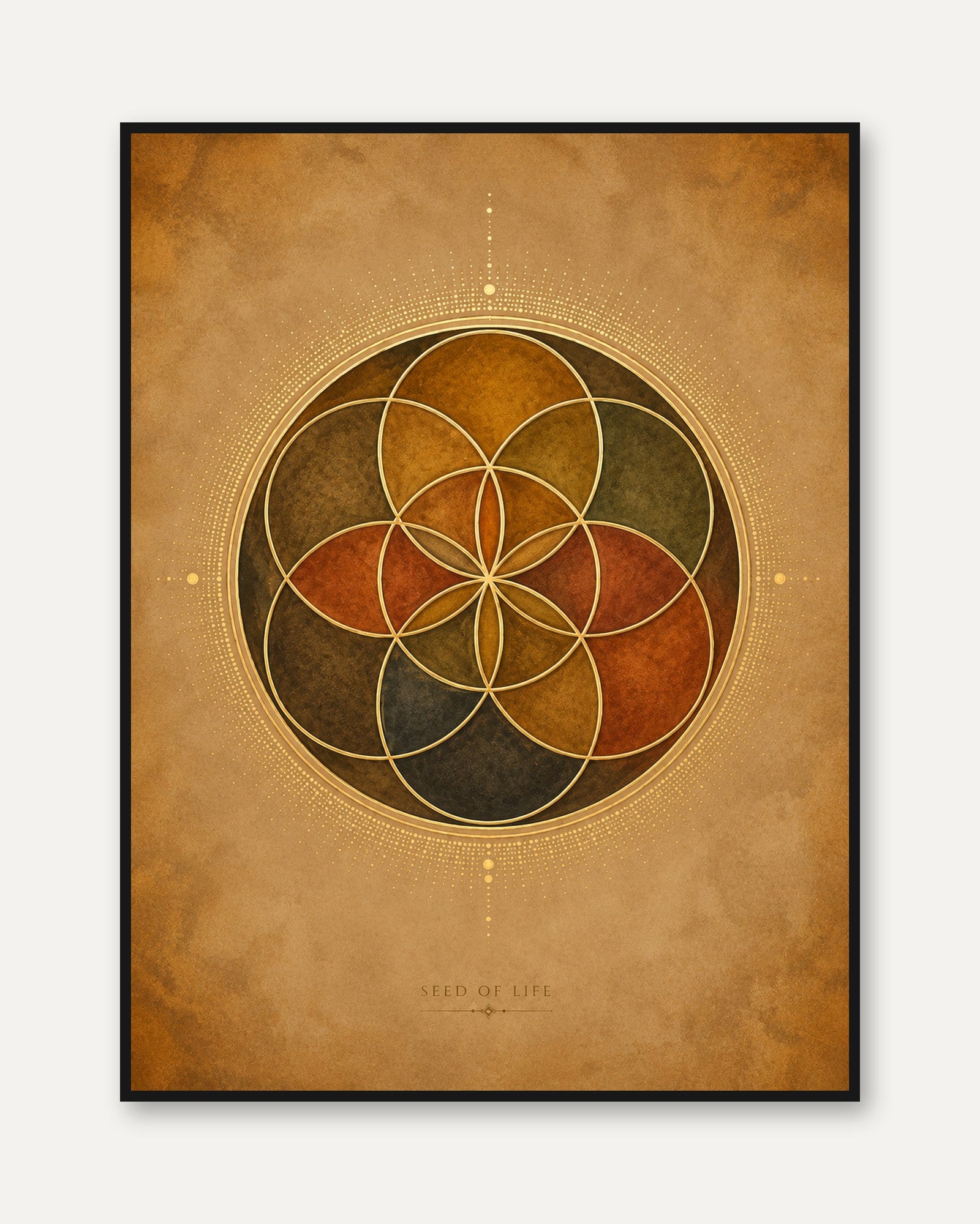 Seed of Life Print: Sacred Geometry Mandala in Earth Tones - framed