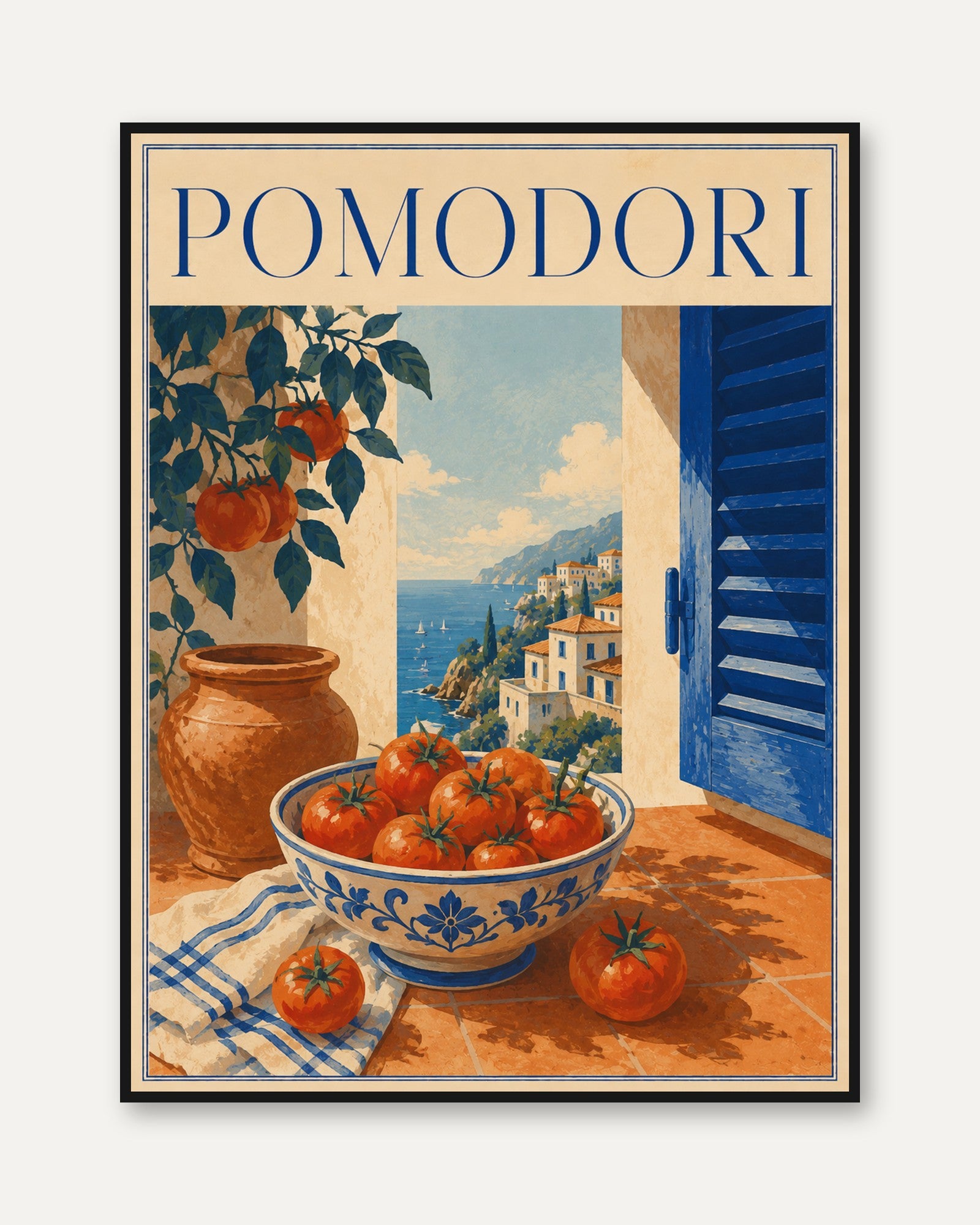 Amalfi Coast Tomato Print: Retro Mediterranean Art (Multiple Sizes) - framed