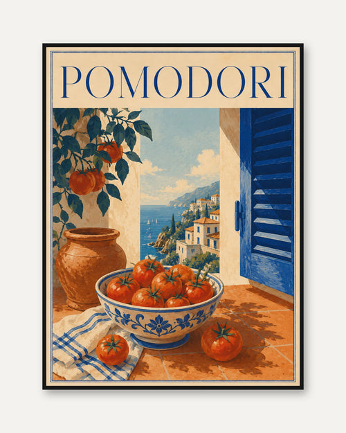 Amalfi Coast Tomato Print: Retro Mediterranean Art (Multiple Sizes) - framed