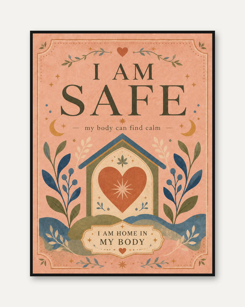 Affirmation Folk Art – I Am Safe Print - framed