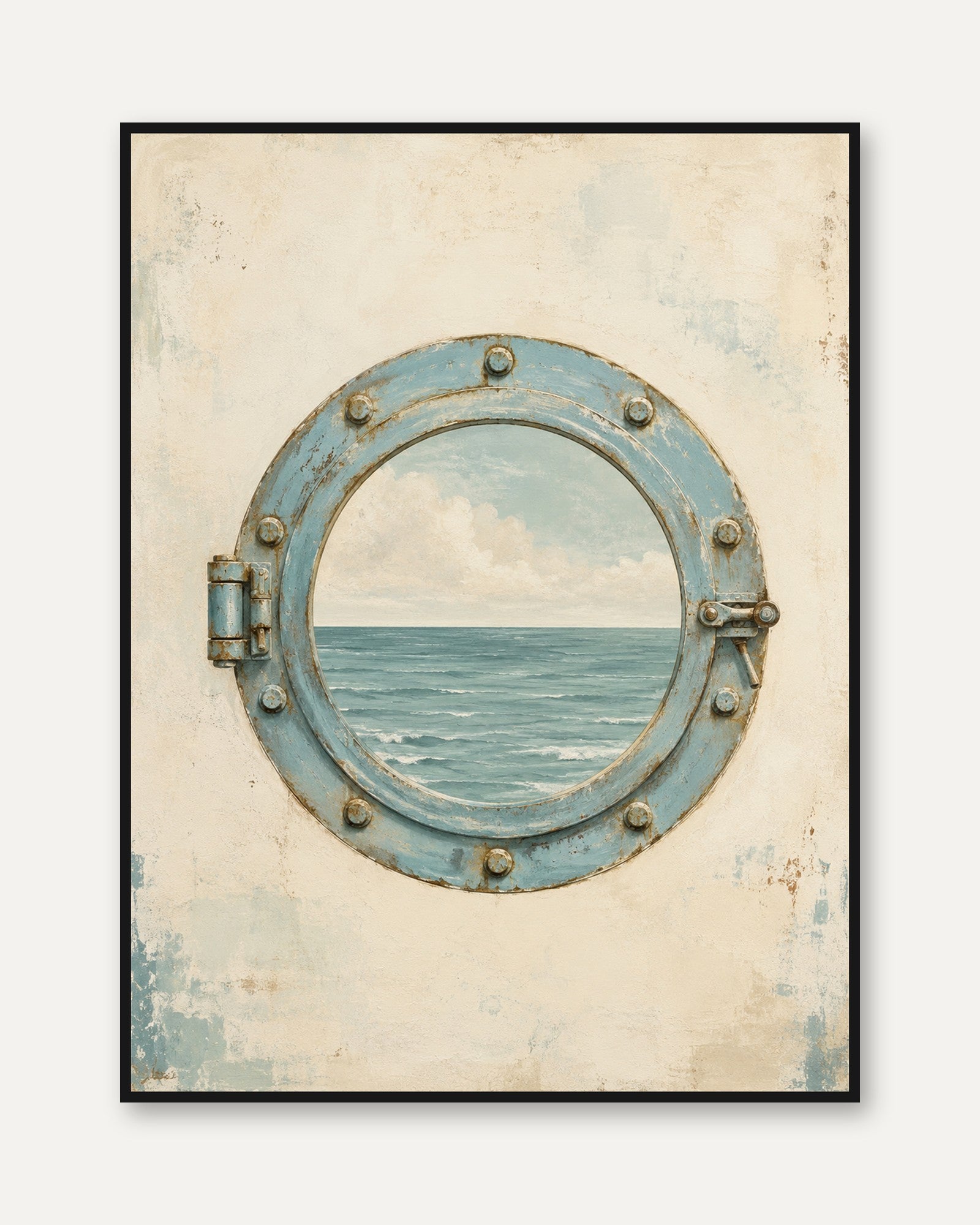 Nautical Porthole Wall Art – Vintage Ocean Print - framed