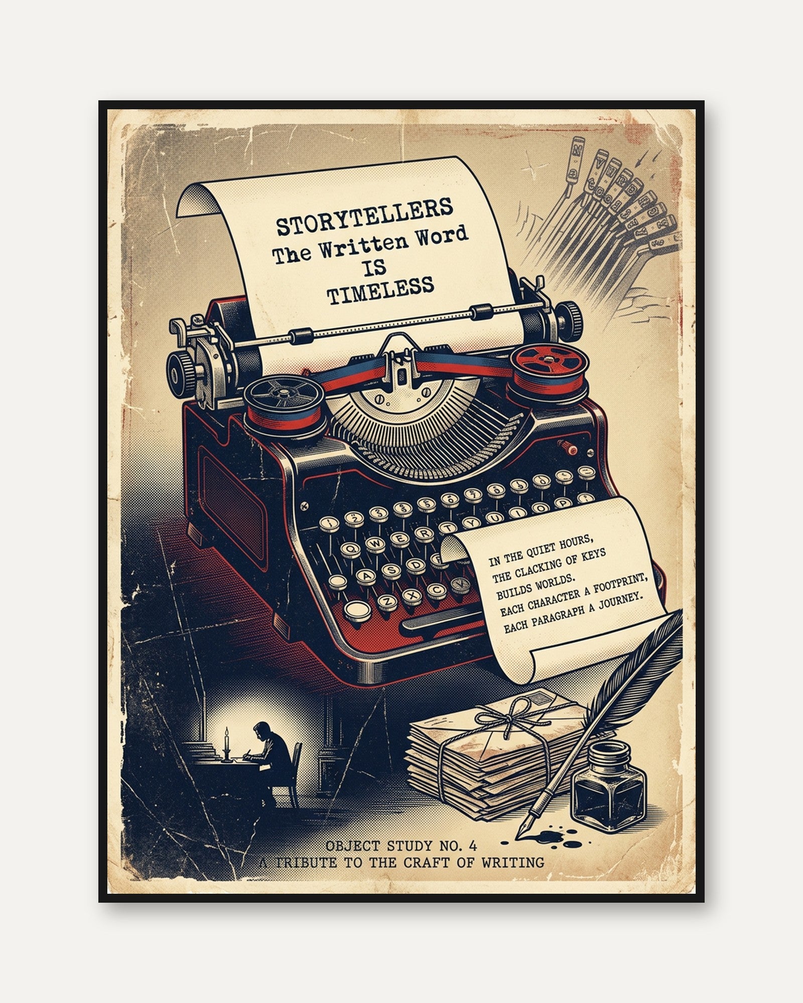 Vintage Typewriter Art Print: Retro Storytellers Poster - framed