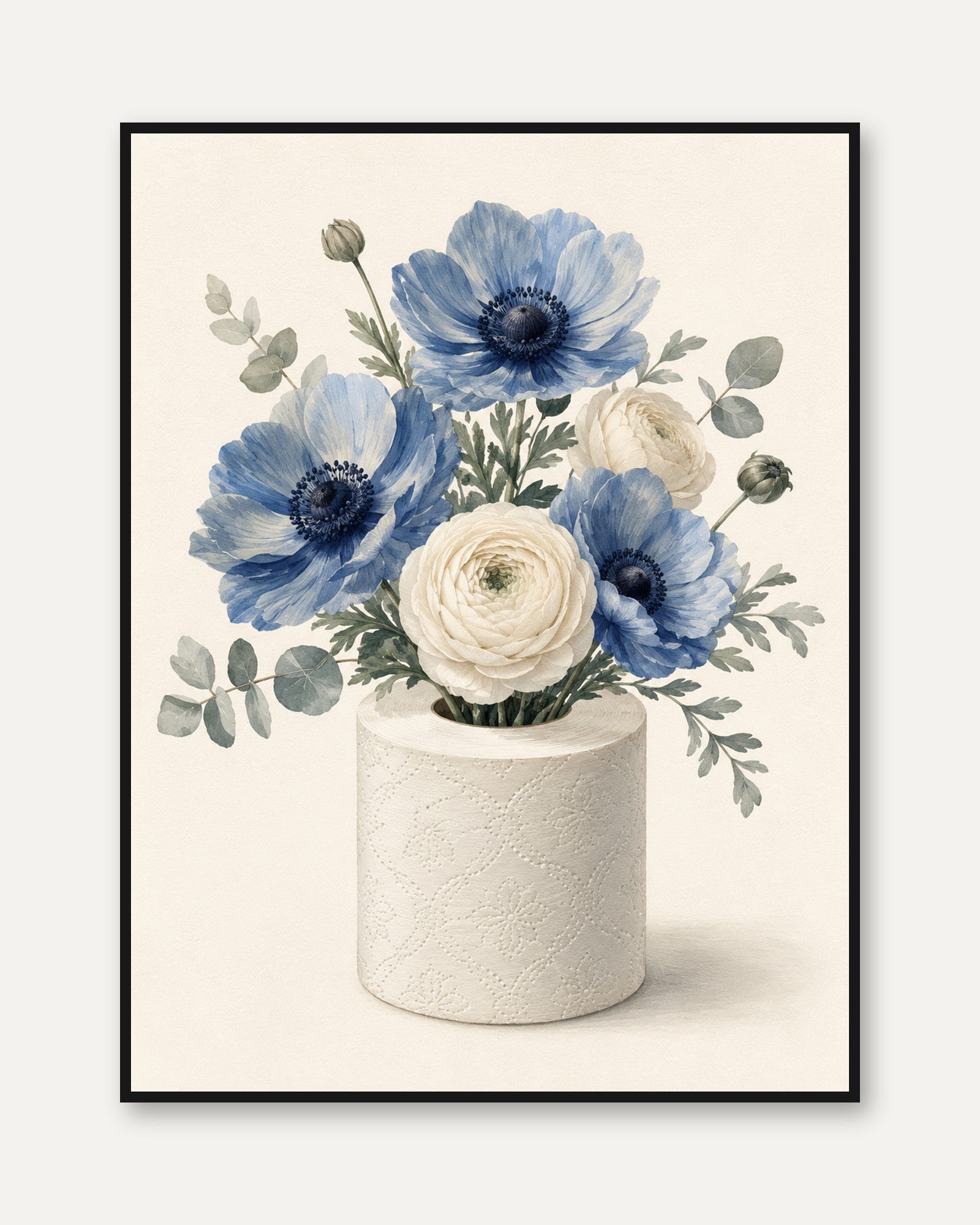 Blue Flower Vase Print – Botanical Wall Art - framed