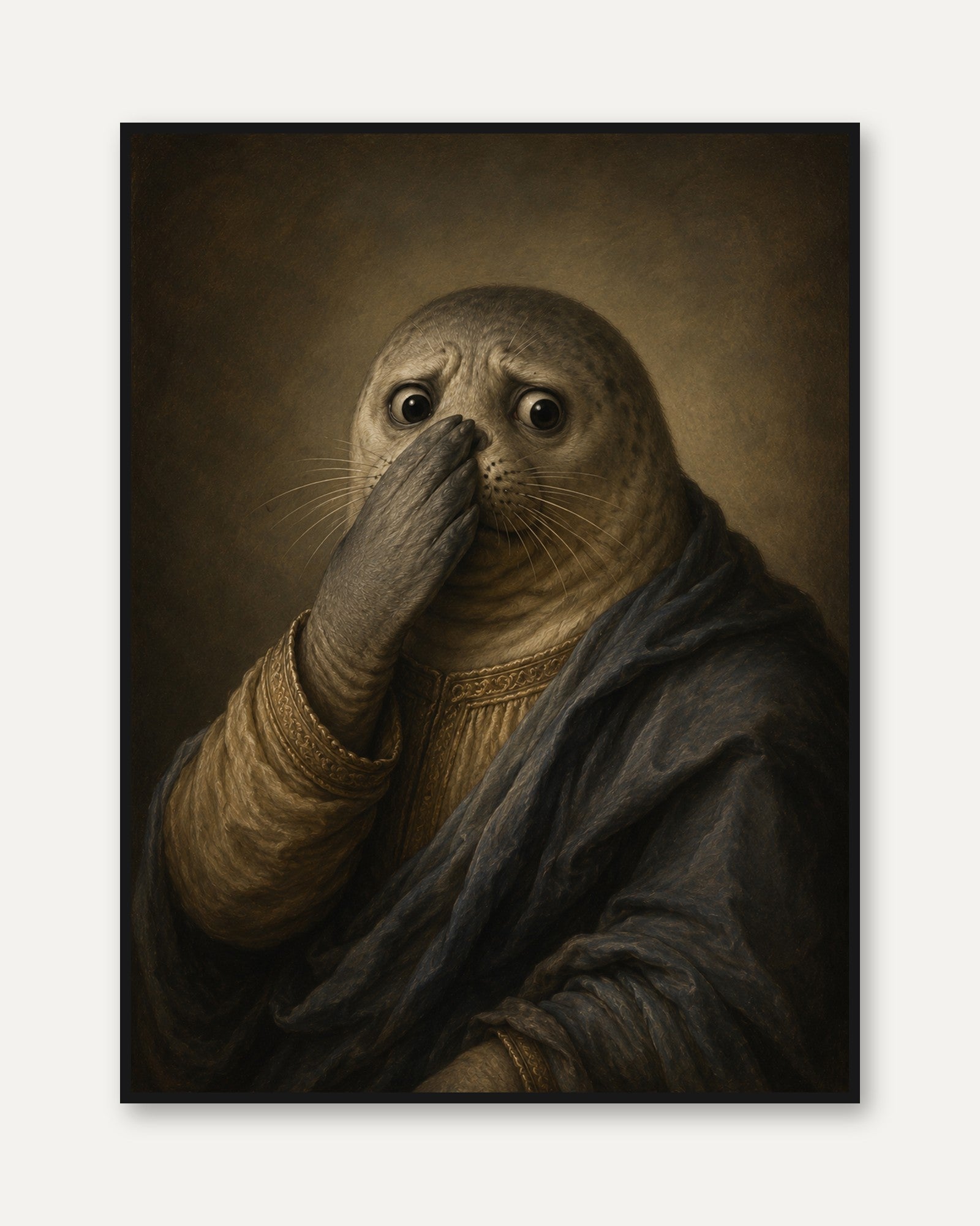 Funny Bathroom Poster Seal Portrait Print: Classical Renaissance - framed