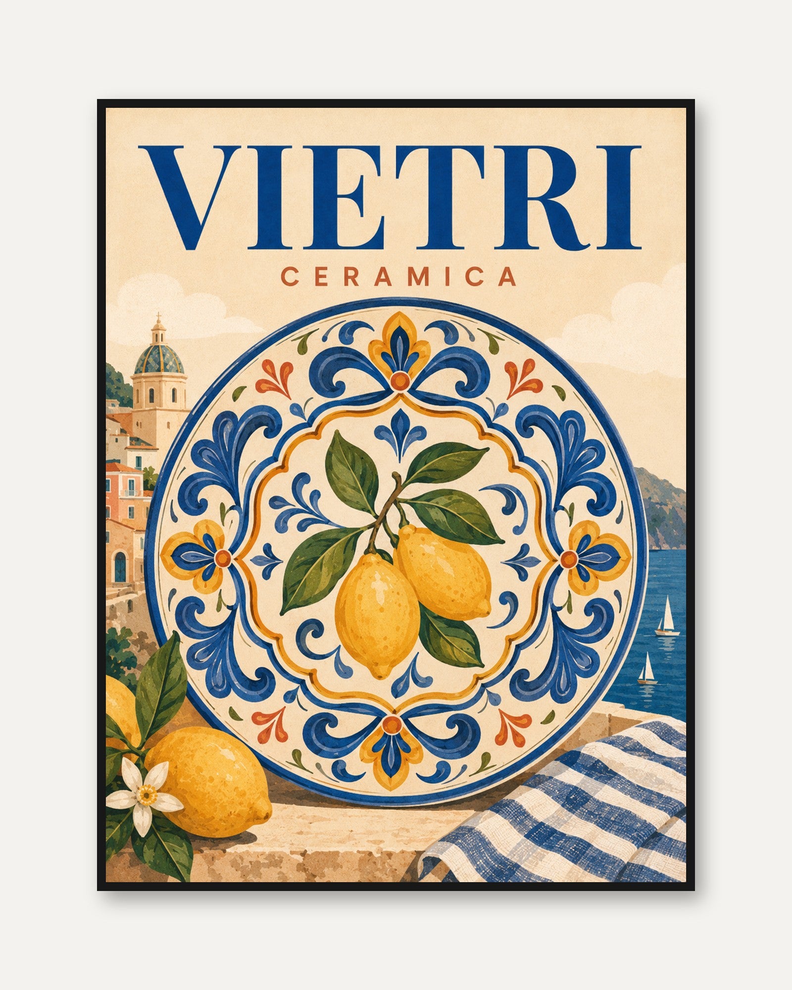 Italian Ceramics Wall Art – Vietri Lemon Print - framed