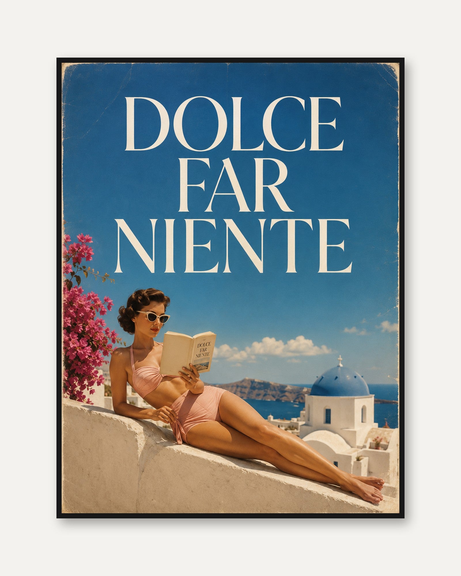Dolce Far Niente Vintage Poster: Italian Riviera Travel Art Print - framed