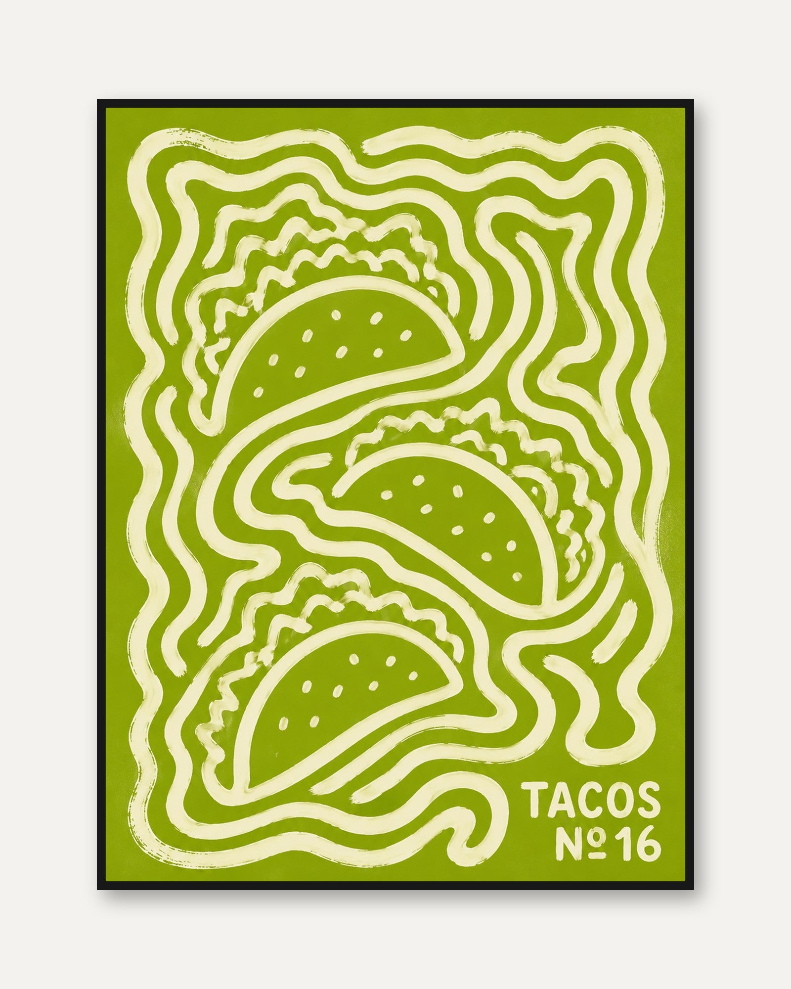 Retro Tacos Poster: Psychedelic Green Kitchen Wall Art - framed