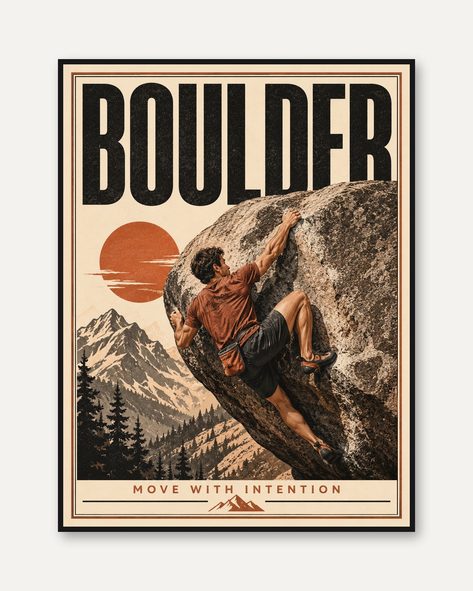 Rock Climbing Poster – Boulder Wall Art - framed