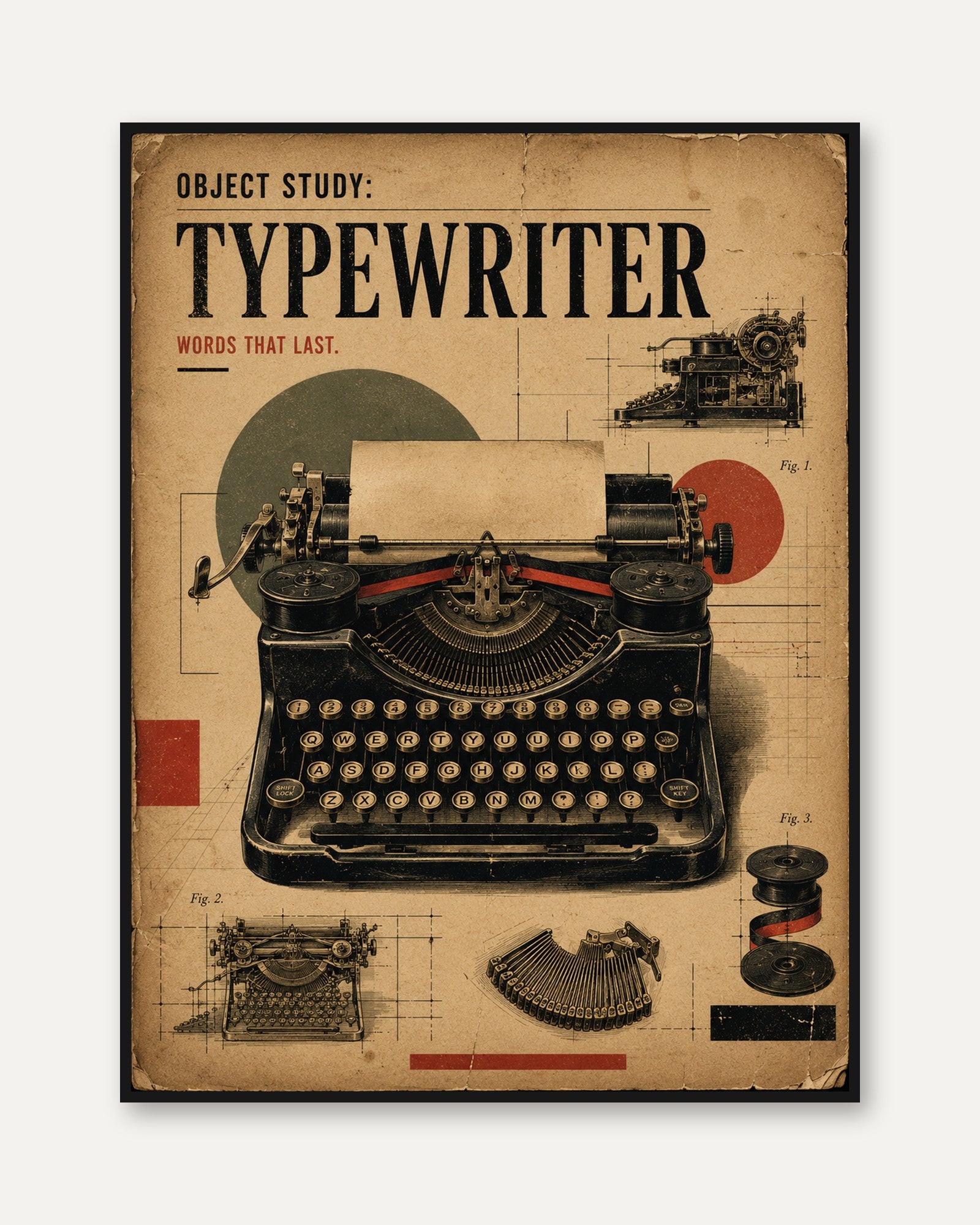 Vintage Typewriter Poster - framed