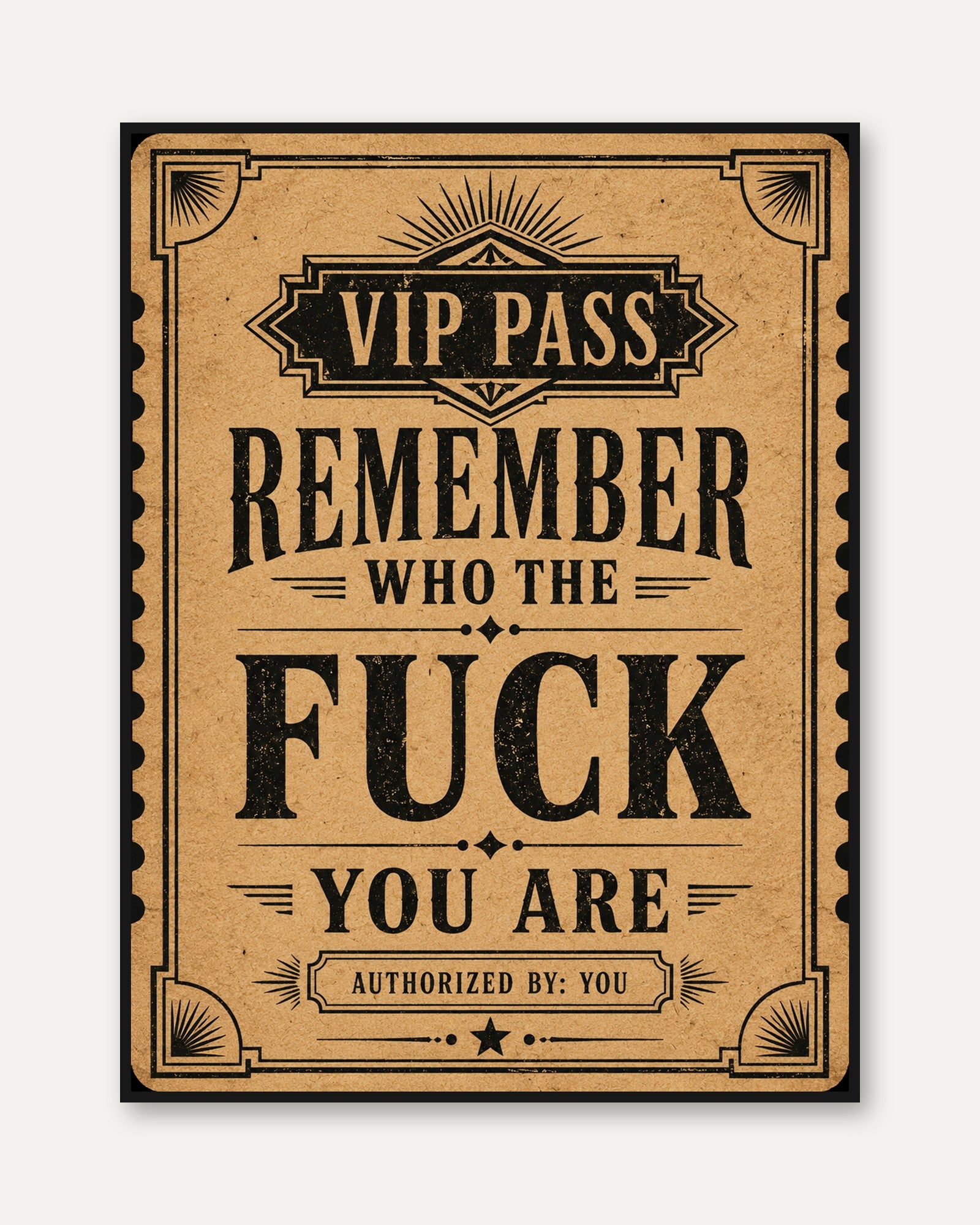 Funny Bathroom Wall Art – VIP Pass Humor Print - framed