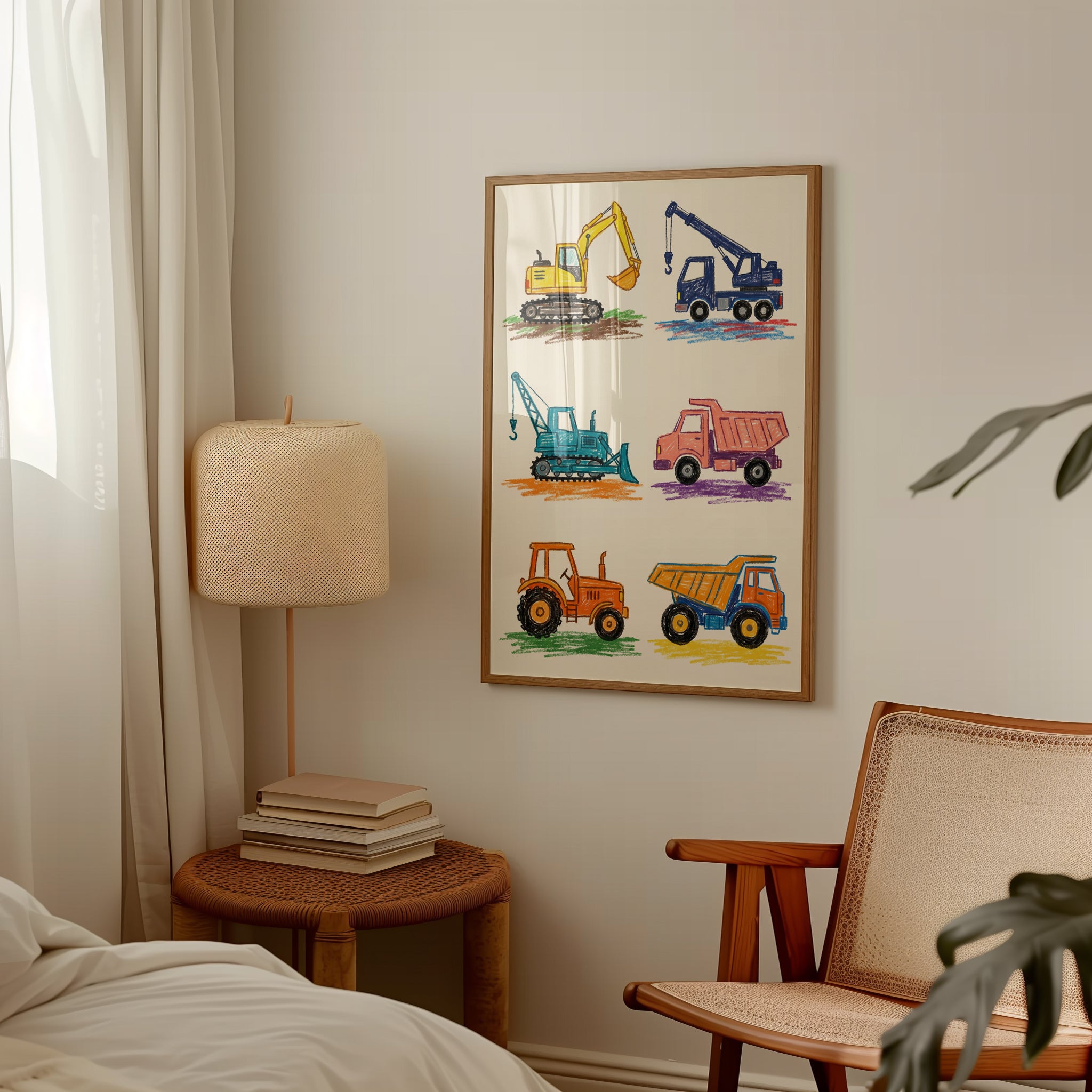 Kids Room Decor, Little Builders Wall Art Print — Construction Trucks