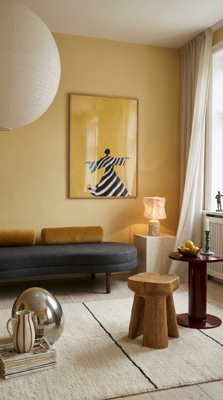 Dancing Figure in Striped Dress - interior scene, 100×140 cm oak frame